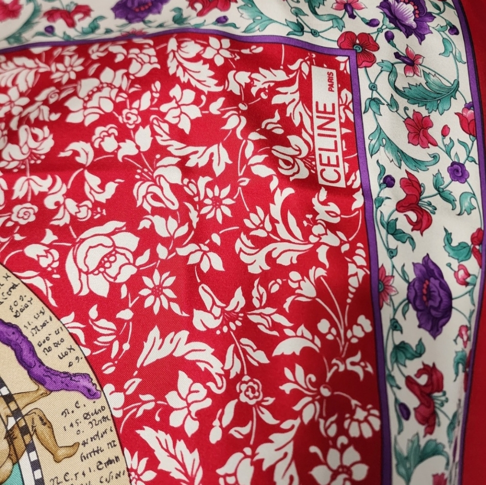 Celine Vintage 80's Zodiac Astrology Print Silk Scarf - Picture 3 of 7